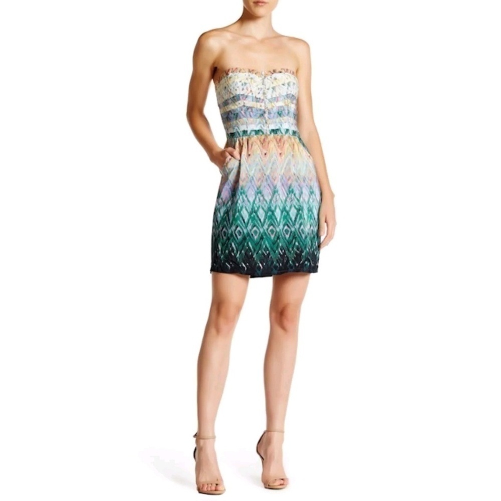 New Charlie Jade Strapless Dress Large
Blue Tan